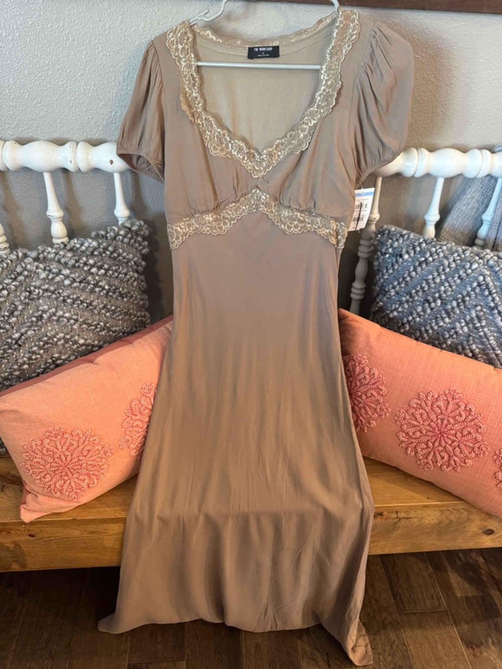 NWT Taupe Lace-Trim maxi dress